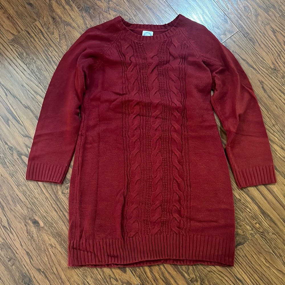 Burgundy Cable Knit Sweater Dress